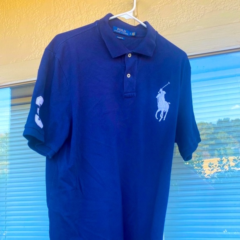 Pre Owned Classic Fit Mens Blue Short Sleeve Polo L